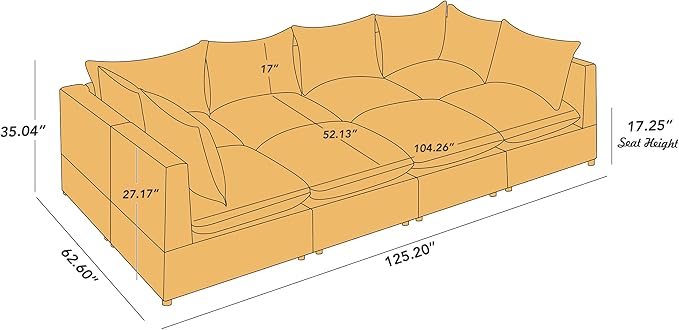 VANOMi Modular Sectional Sofa, 8 Seater Sleeper Sectional Sofa Modular Sectional Couch for Living Room, Sofa Bed-L