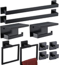 Bathroom Hardware Set Bathroom Accessories Set SUS304 Towel Bar Set Includes Towel Bar Inch+Towel Holder+Toilet Paper Holder+Towel Hook (10, Matte Black-Paper Holer with Cover+Towel Ring)