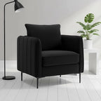 Velvet Accent Chair, Comfy Upholstered Single Sofa Chair Mid-Century Modern Armchair with Thick Cushion and Wood Frame Side Chair for Living Room Bedroom Apartment (Black)