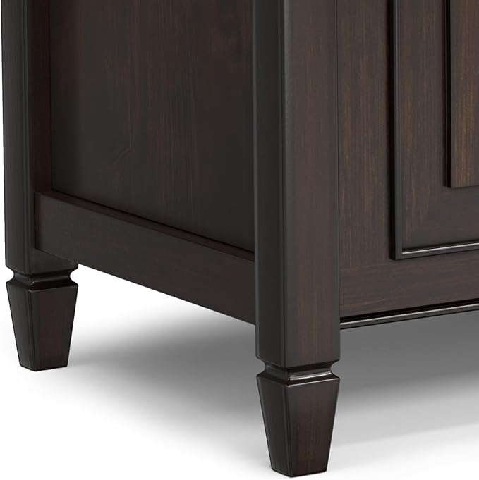 SIMPLIHOME Connaught Entryway Storage Bench - 36 inch Wide Solid Wood Small Storage Trunk Seat in Chestnut Brown, Traditional Bench for Entryway or Living Room with Lift-Up Lid and Paneled Front