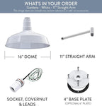 Steel Lighting Co. Gardena Barn Light | Outdoor Wall Mounted | 16" Dome | 11" Straight Arm | Farmhouse Light Made in America | White Exterior/White Interior