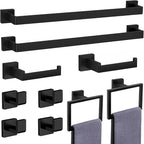 10-Pieces Matte Black Bathroom Accessories Set, Stainless Steel Bathroom Hardware Set, Towel Racks for Bathroom Wall Mounted 24 Inch Bath Towel Bar Set.