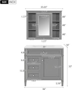 36" Bathroom Vanity with Matching Medicine Cabinet, Modern Sink Storage Cabinet with Drawers, Soft Closing Doors and Shelf, Bathroom Vanities with Sink & Mirror