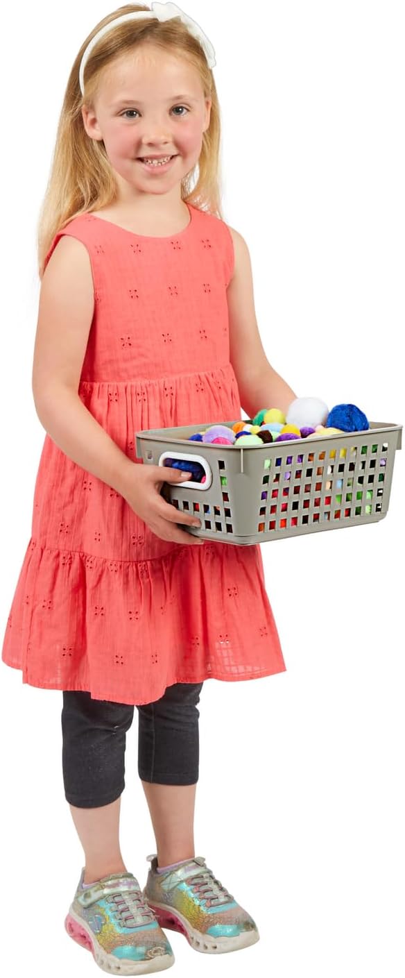 Really Good Stuff Medium Plastic Book Baskets, 11" by 7.5" by 4.5" - 12 Pack, Pebble, Versatile Storage Solution for Classroom, Home and Office, Toy Storage, Multi-Purpose Organizer Basket