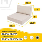 AAAAAcessories Outdoor Deep Seat Cushions, Waterproof, Fade-Resistant Patio Furniture Replacement Cushions, 23.5" x 25.5" x 5" + 23.5" x 13.5", Set of 2, Khaki Beige