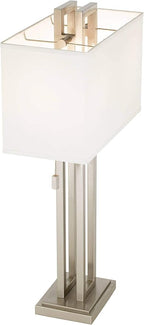 Possini Euro Design Gossard Modern Table Lamp 30" Tall Brushed Nickel Silver Open Metal White Fabric Rectangular Box Shade for Bedroom Living Room House Home Bedside Nightstand Office Family