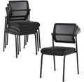 CLATINA Stacking Waiting Room Chairs, Adjustable Mesh Backrest Armless Office Guest Reception Chair with Ergonomic Lumbar Support and Leather Cushion for Conference Lobby Side School Classroom,4PK