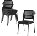 CLATINA Stacking Waiting Room Chairs, Adjustable Mesh Backrest Armless Office Guest Reception Chair with Ergonomic Lumbar Support and Leather Cushion for Conference Lobby Side School Classroom,4PK