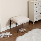 DUOMAY Cute Chenille Single Footrest, Upholstered Footstool with Black Metal Legs Mid Century Modern Vanity Room Ottoman Shoe Stool for Living Room Bedroom Dressing Room, Beige