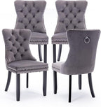 Velvet Upholstered Dining Chairs Set of 4, Modern Style Kitchen Side Chairs with Nailhead Trim and Wood Legs,Metal Pulling Ring for Dining Room Living Room(Grey,Set of 4)