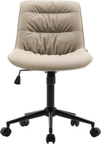 Kidol & Shellder Faux Leather Office Chair, Adjustable Swivel Height Task Chair, Rolling Wheels & Soft Backrest - Armless Ergonomic Desk Chair for Home, Office,Vanity,Gaming（Khaki）