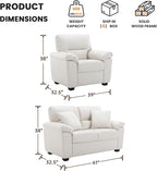 Morden Fort Faux Leather Chair and Loveseat Set, Modern Luxury Furniture with Removable and Easy to Clean Cushions, Skin-Friendly Wide Arm for Living Room Apartment Office Lounge, White