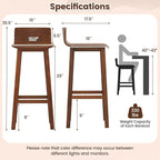 COSTWAY Solid Wood Bar Stools Set of 4, 29-inch Counter Height Chairs with Low Back and Footrest, Farmhouse Wooden Armless Barstools for Kitchen Island, Dining Room, Cafe, Breakfast, Brown