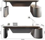 94.5" Reversible L-Shaped Adjustable Height Executive Desk with Oval Storage Cabinet - Black/Brown Standing Desk, Rounded Corners, 3 Drawers & 2 Door Compartments, Flexible Home & Office Workstation