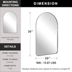 ANDY STAR Chrome Bathroom Mirror, 20" x 30" Arch Mirror in Stainless Steel Metal Frame, Chrome Arched Bathroom Mirror for Wall, Arch Top Rounded Corner 1" Deep Set Design Wall Mount Hangs Vertical