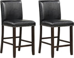 COSTWAY Bar Stools Set of 2, 25.5” PVC Leather Armless Counter Height Chair with Back, Kitchen Island Breakfast Chair for Dining Room, Party Room & Restaurant (2, Black)