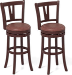 COSTWAY Barstools Set of 2, 30” Faux Leather Upholstered Bar Stools with High Backs and Footrests, Armless Kitchen Island Dining Chairs with Solid Wood Legs, Cappuccino (2, 30'' Seat Height)