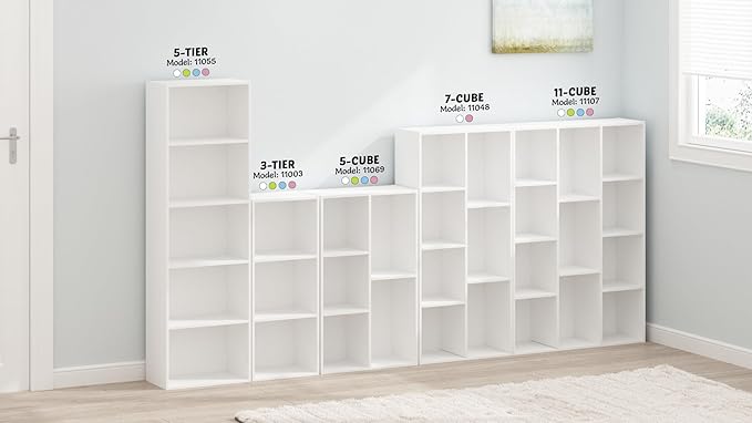 Furinno LUDER Book Shelf, 7-Cube Bookshelf, Bookcase, 9.4 x 19.5 x 41.7, for Living Room, Bedroom, Home Office, White