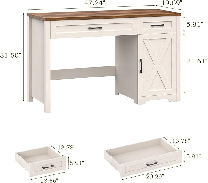 Vabches Farmhouse 51" Executive Desk,Computer Desk with Drawers and Storage Cabinet, Home Office Desk for Work and Study.