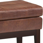 SIMPLIHOME Carlson 2-inch Wide Vegan Faux Leather Small Ottoman Bench in Distressed Black with Solid Wood Frame for Living Room, Entryway, or Bedroom