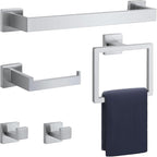 16 in Matte Bathroom Accessories Set, Bath Towel Bar Set, Stainless Steel Bathroom Hardware Set, Towel Racks for Bathroom Wall Mounted 5 Pcs（Silvery）