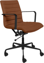 Laura Davidson Furniture SOHO II Ribbed Office Chair - Mid Back Desk Chair, Ergonomically Designed with Arm Rest & Swivel, Made of Faux Leather, Brown with Black Frame, Computer Chair