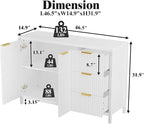 Fluted Sideboard Buffet Cabinet, 46.5" Storage Buffet Cabinet with 2 Doors & 3 Drawers, Modern Wood Sideboard Console for Living Room, Dinning Room, Kitchen, White