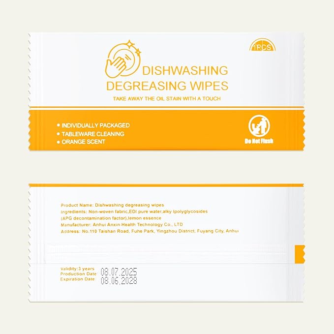 Dish Cleaning Wipes Individually Wrapped Travel Dish Soap Wipes Orange Scent Disposable Wipes Portable for Kitchen Outdoor Traveling Camping RV Quick Clean (100)