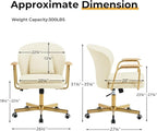 Furniliving Leather Home Office Desk Chairs，Comfy Office Chair, Adjustable Swivel Computer Chair with Golden Legs and Wooden Padded Armrest, Modern Upholstered Task Chair with Wheels,Beige