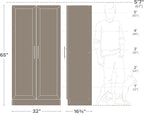 Prepac Elite 65" Tall Storage Cabinet with Panel Doors, Double Door Wood Kitchen Pantry, Dining Room Cupboard with 2 Adjustable and 1 Fixed Shelf, Free Standing Living Room Accent Cabinet, White