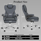 Office Desk Chair, Executive Leather Office Chair, High Back Ergonomic Home Desk Chair with Padded Flip-up Arms, Big and Tall Computer Chair with Rocking Function, 360°Swivel Free, Gray