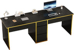4 EVER WINNER 78.72‘’ Extra Long Black Desk with Drawers, 2 Person Desk with 5 Storage Drawers, Computer Desk with Storage Shelves,Double Desks Workstation with Shelf for Home Office, Black