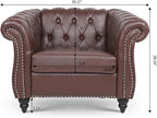 LEVNARY Leather Chesterfield Chair, Mid-Century Modern Single Sofa Chair, Tufted Upholstered Rolled Armchair for Home Bedroom Reading Room (Dark Brown)