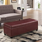 SIMPLIHOME Kingsley 48 inch Wide Transitional Rectangle Large Storage Ottoman in Radicchio Red Vegan Faux Leather, Assembled, For the Living Room, Entryway and Family Room