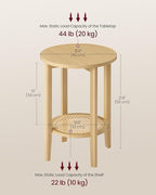 VASAGLE Round Side End Table, 2-Tier Boho Bedside Table with Rattan-Look Storage Shelf, Nightstand for Small Spaces, for Living Room, Bedroom, Home Office, Oak Beige ULET296Y01