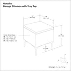 SIMPLIHOME Natasha 18 inch Wide Mid Century Square Mid Century Storage Ottoman with Tray in Cloud Grey Polyester Linen, Assembled, For the Living Room, Entryway and Family Room
