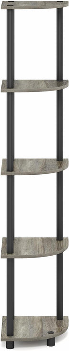 Furinno Turn-N-Tube Corner Shelf, 5-Tier Corner Bookshelf, Open Storage Shelves, for Organization and Storage, Living Room, Home Office, Garage, Bedroom, Grey Oak