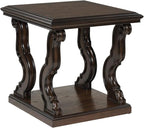 Signature Design by Ashley Maylee Classic End Table with Open Shelf and Scroll Legs, Dark Brown