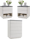 ACCOHOHO Modern Bedroom Set, 3 Pieces Bedroom Furniture Set, Wood 6 Drawer Dresser and Nightstands Set of 2, Chest of Drawers Wide Storage Organizer Cabinet for Bedroom, White