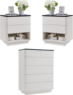 ACCOHOHO Modern Bedroom Set, 3 Pieces Bedroom Furniture Set, Wood 6 Drawer Dresser and Nightstands Set of 2, Chest of Drawers Wide Storage Organizer Cabinet for Bedroom, White
