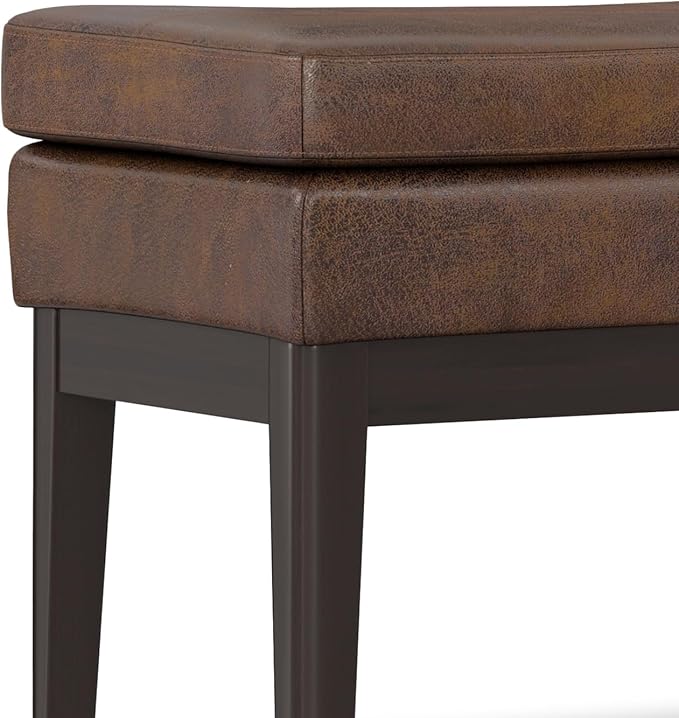 SIMPLIHOME Carlson 45-inch Wide Vegan Faux Leather Ottoman Bench in Distressed Black with Solid Wood Frame for Living Room, Entryway, or Bedroom