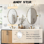 ANDY STAR Gold Bathroom Mirror, 20" x 30" Tilting Vanity Oval Mirror for Wall, Brushed Gold Stainless Steel Metal Frame Pivot Mirror Hangs Vertically Wall-Mounted