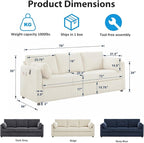 Living Room Sofa Set, Corduroy 3-Seat Couch with Set of 2 Accent Side Chairs, Soft Pillows and Side Pockets, Modern Living Room Furniture Sets for Apartment, Small Spaces, Navy Blue