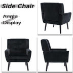 Dolonm Midcentury Modern Velvet Accent Chair with Arms, Upholstered Reading Side Chair Tufted Back Decorative Wingback Chair for Living Room Bedroom (Black)