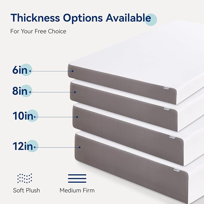 Amazon Basics Memory Foam Mattress, Medium Firm, 12 Inch, California King, White/Grey