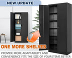BESFUR 71" H Metal Storage Cabinet with 5 Adjustable Shelves and Lockable Doors, Locking Cabinet for Garage, Classroom and Office - Black