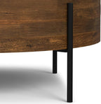 SIMPLIHOME Rayburn Drum Coffee Table - 38 inch Wide Solid Mango Wood Round Living Room Table in Walnut Brown, Modern Urban Center Table for Family Room with Black Metal Legs and Large Surface