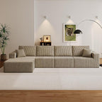 139" Boneless Cloud Sectional Couch for Living Room, Compressed Modular L-Shaped Sofa with Deep Seat, Frameless Corduroy Couch in Boxes, No Assembly Required 4-Seater (Left-Facing Chaise, Grey)