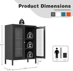 Small Display Cabinet with Glass Doors, 12" Shallow Metal Storage Cabinets Short Bookcase Cabinet with Two Door Two Shelves Metal Glass cabinets for Home Office Living Room