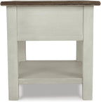 Signature Design by Ashley Bolanburg Farmhouse Rectangular End Table, Plank Style Top, Drawer, Wood, 24" W x 27" D x 25" H, 2-tone Finish, Antique Cream